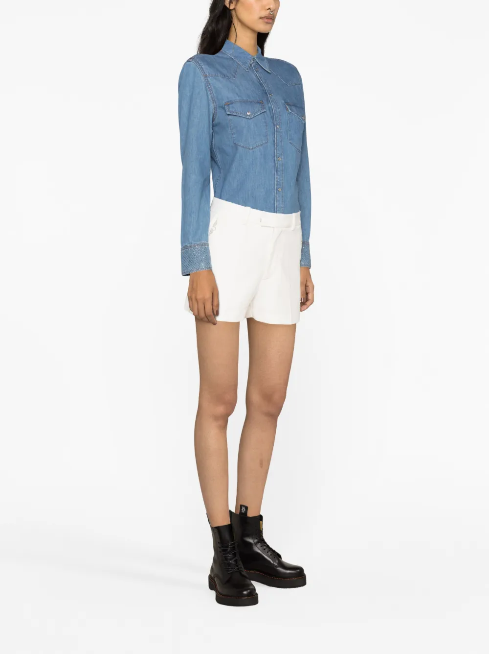 Shop Zadig & Voltaire Rhinestone-embellished Shorts In White