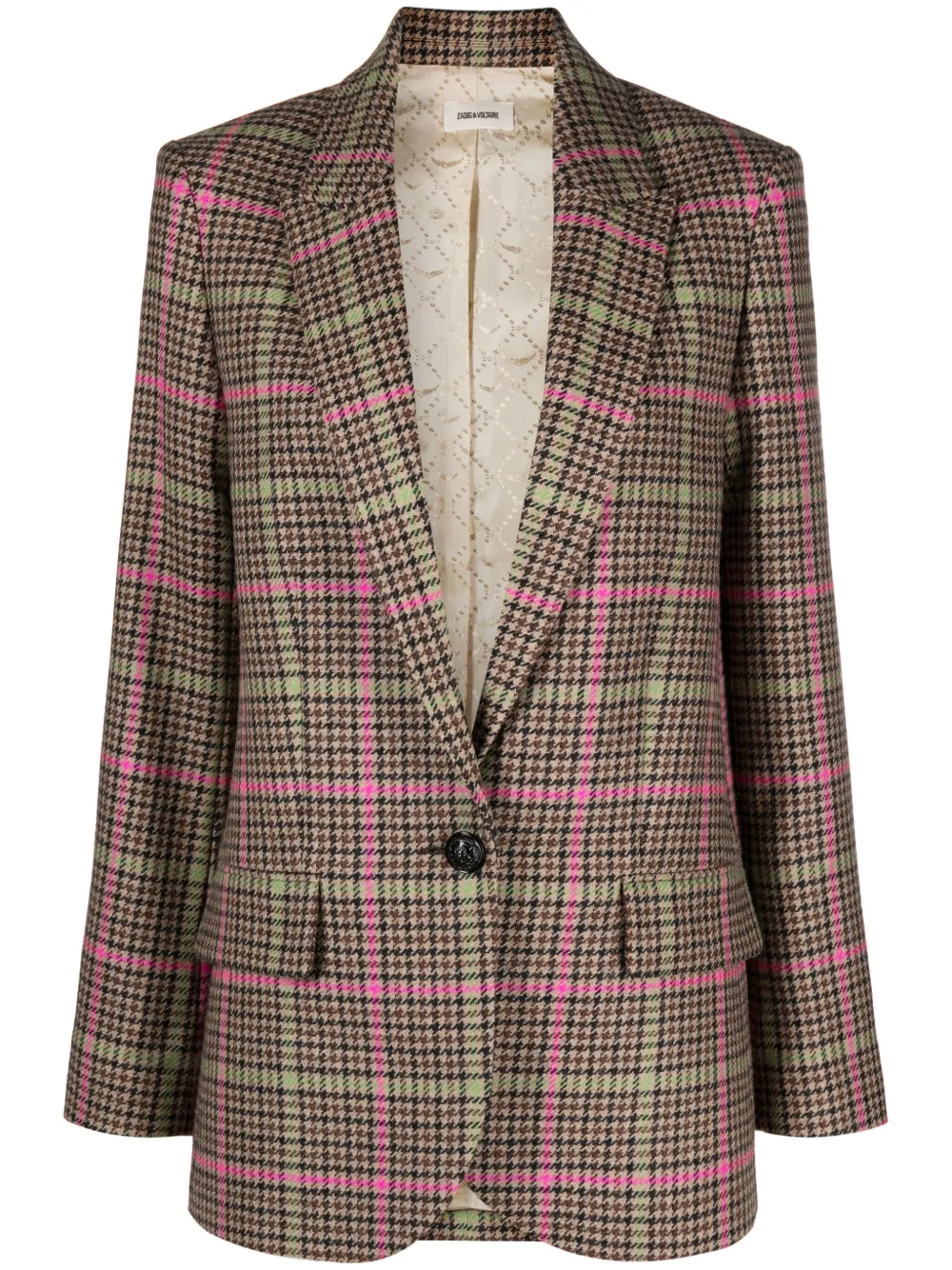 Shop Zadig & Voltaire Plaid-check Single-breasted Blazer In Neutrals