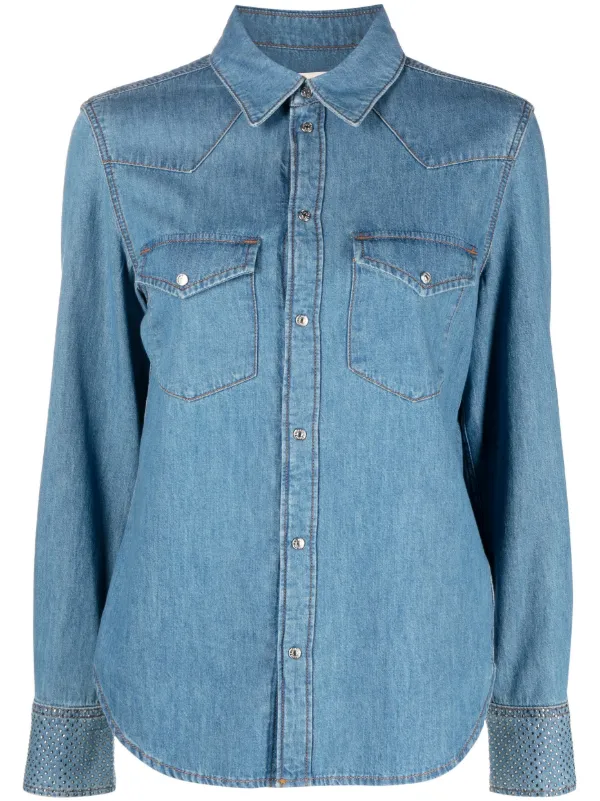 Rhinestone on sale denim shirt