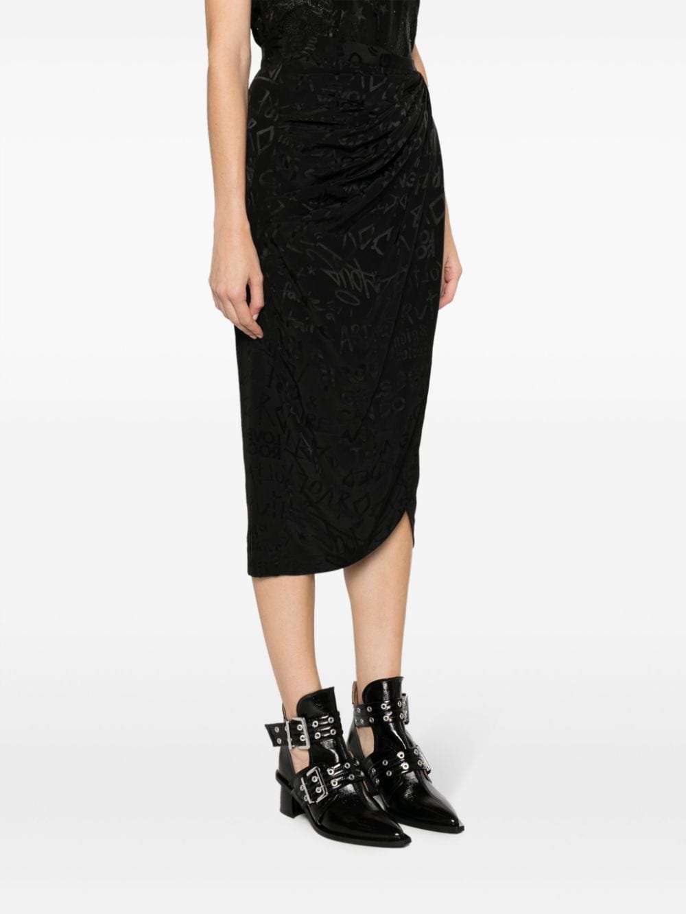 Shop Zadig & Voltaire Jamelia Jacquard Draped Silk Skirt In Black