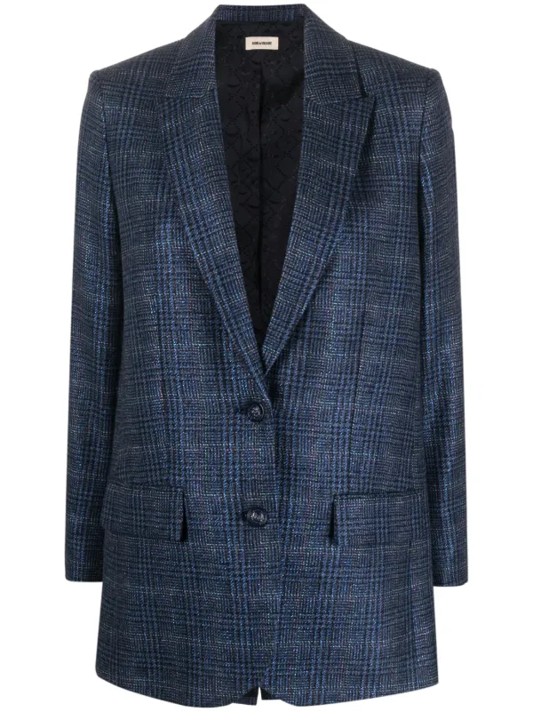 Zadig&Voltaire check-pattern Wool Blazer Blue FARFETCH IN