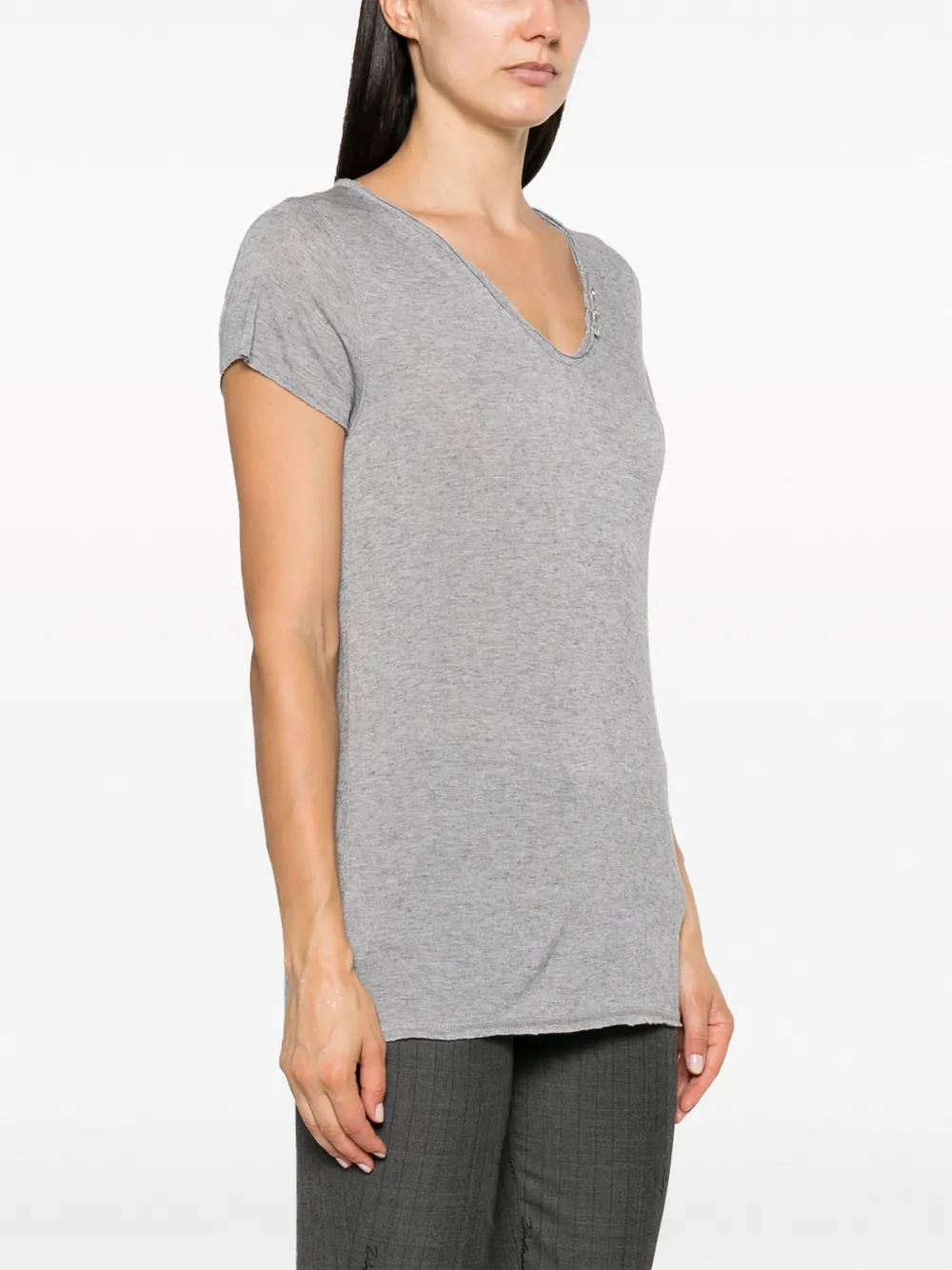 Shop Zadig & Voltaire Star-buttons Henley-neck T-shirt In Grey