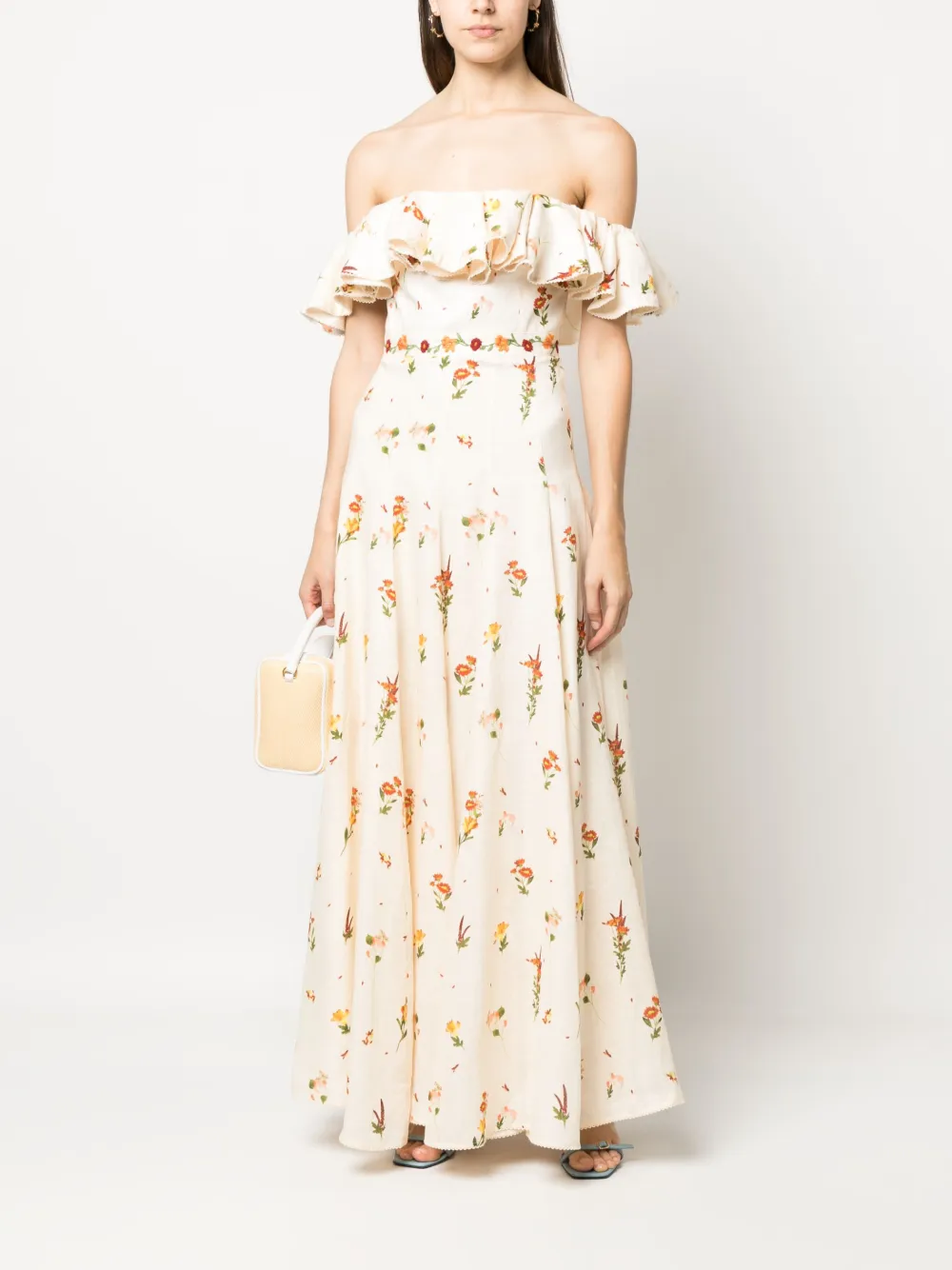 Agua By Agua Bendita floral-motif flared maxi dress - Beige