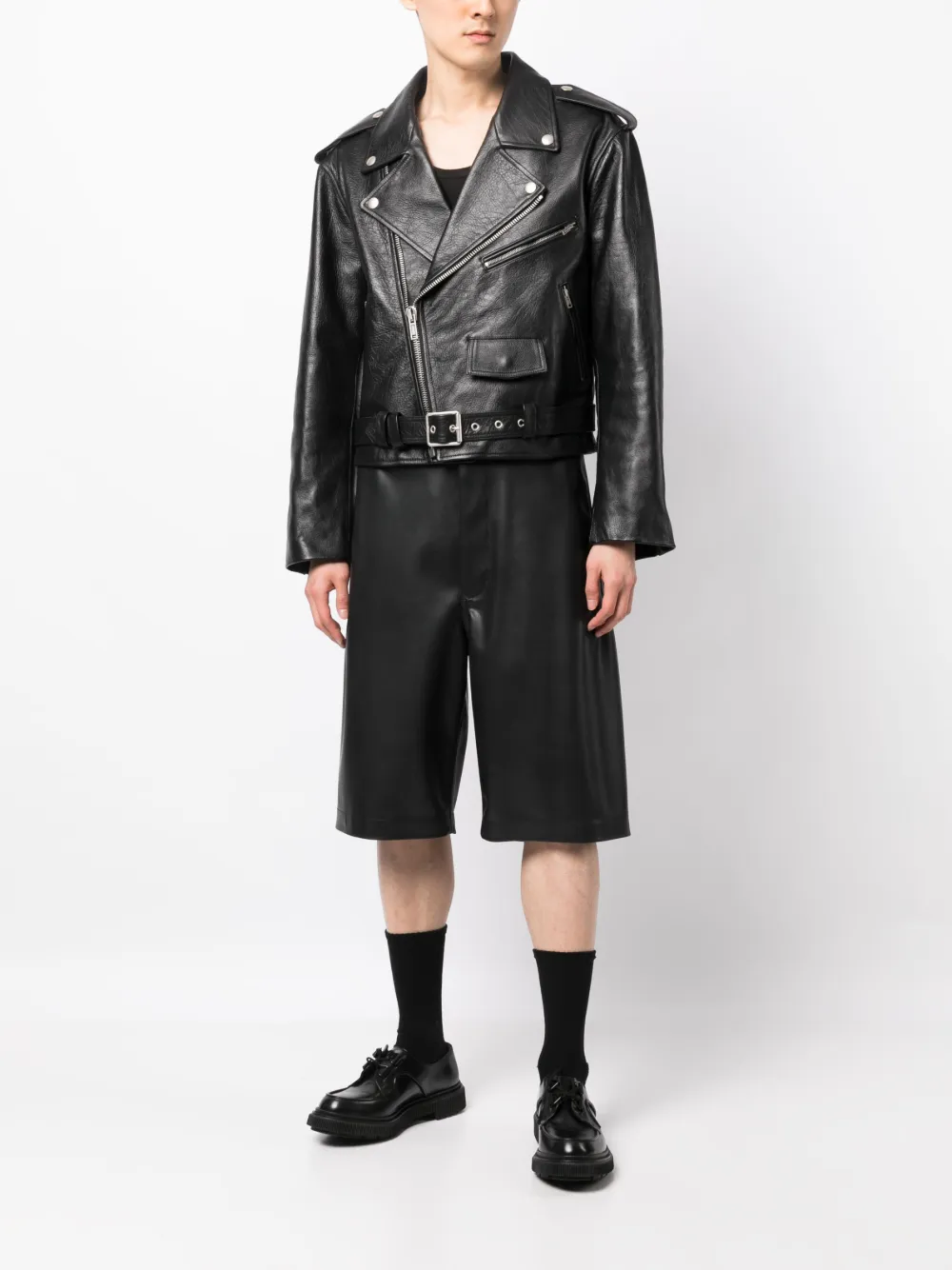 Raf Simons Leren bikerjack - Zwart