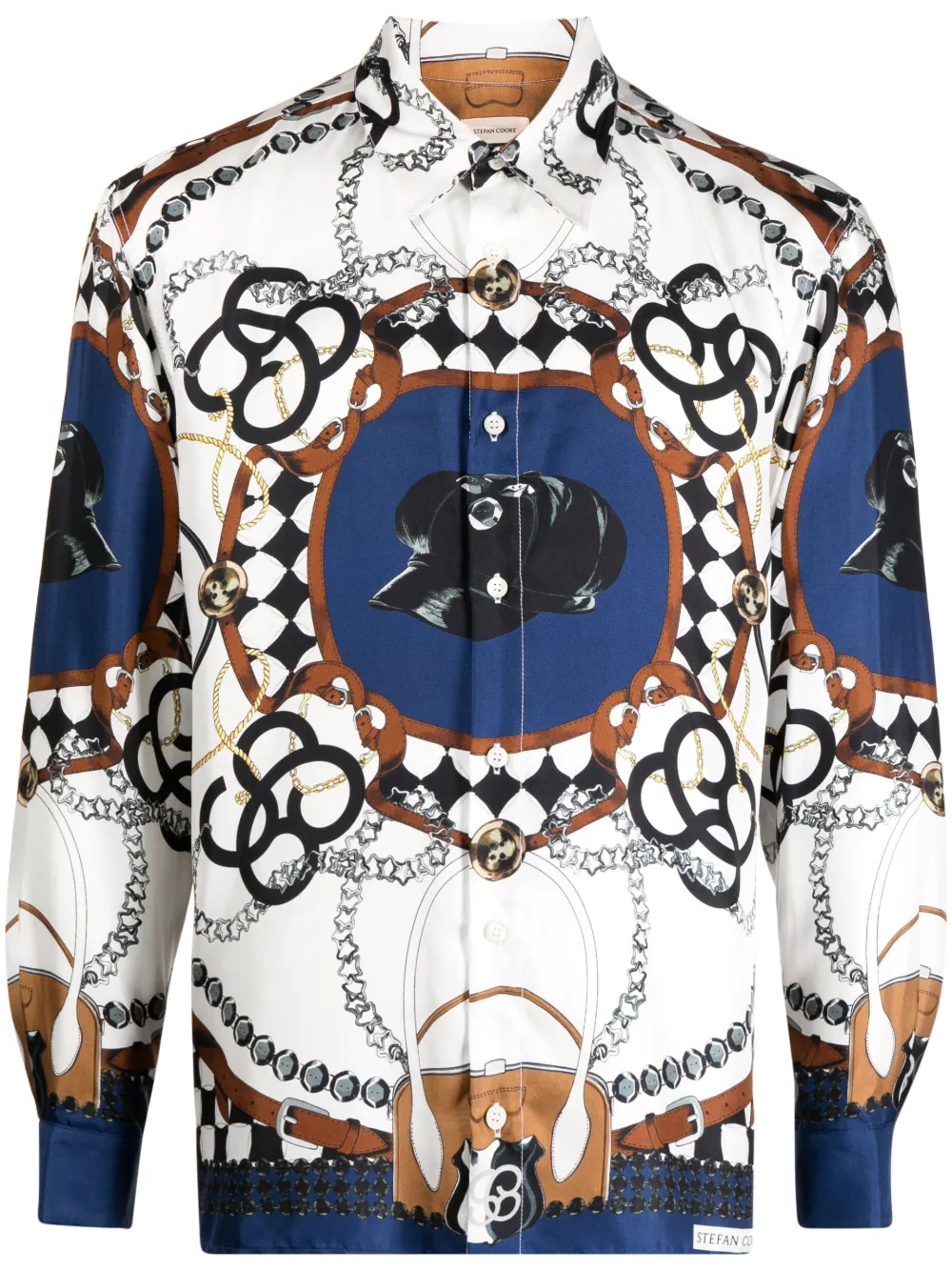 【STEFAN COOKE】WHITE PRINTED LONG SLEEVE TOP Stefan Cooke Graphic-print Silk Shirt In White | ModeSens