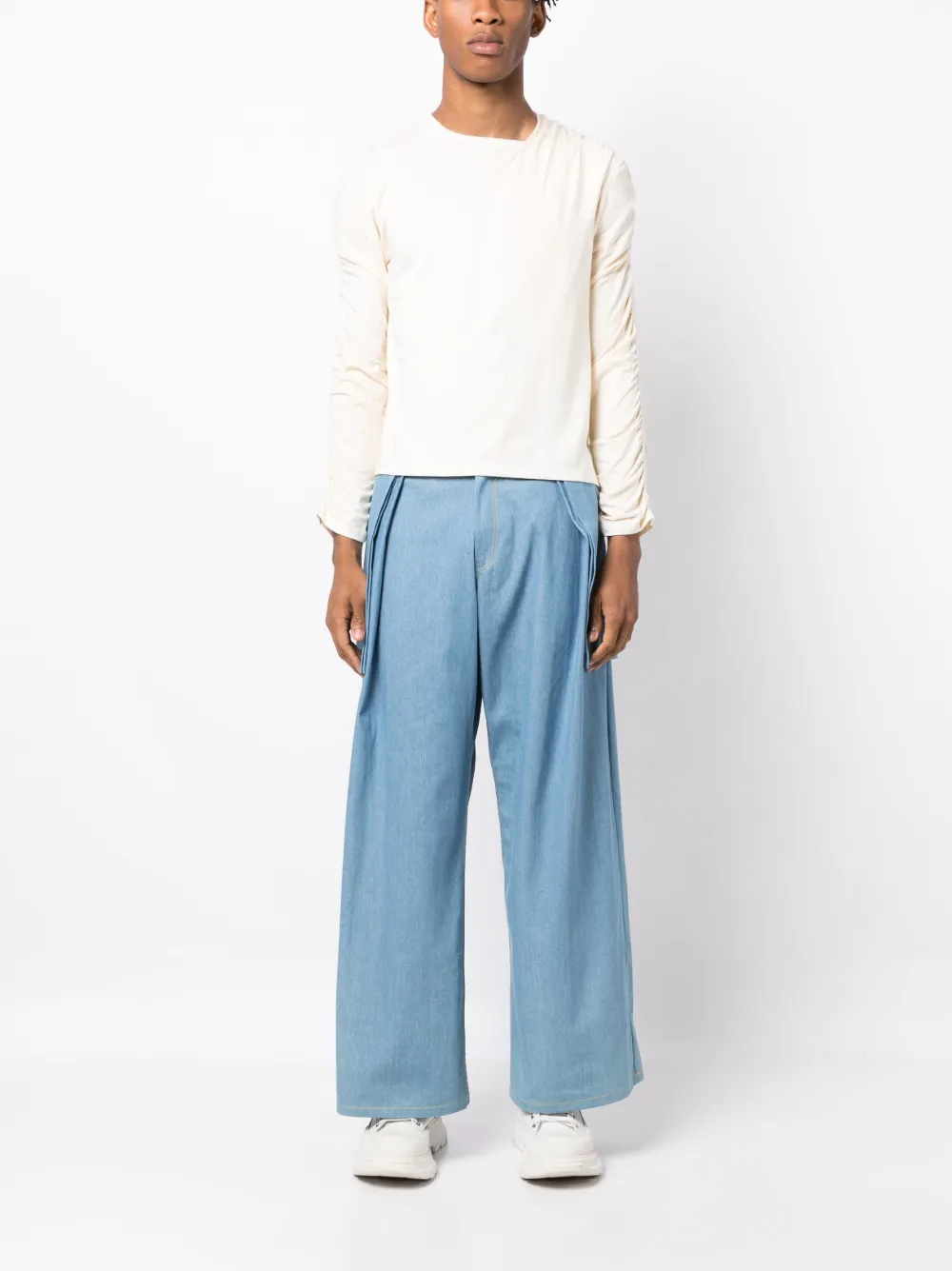 Per Götesson draped-detail wide-leg trousers - Blauw