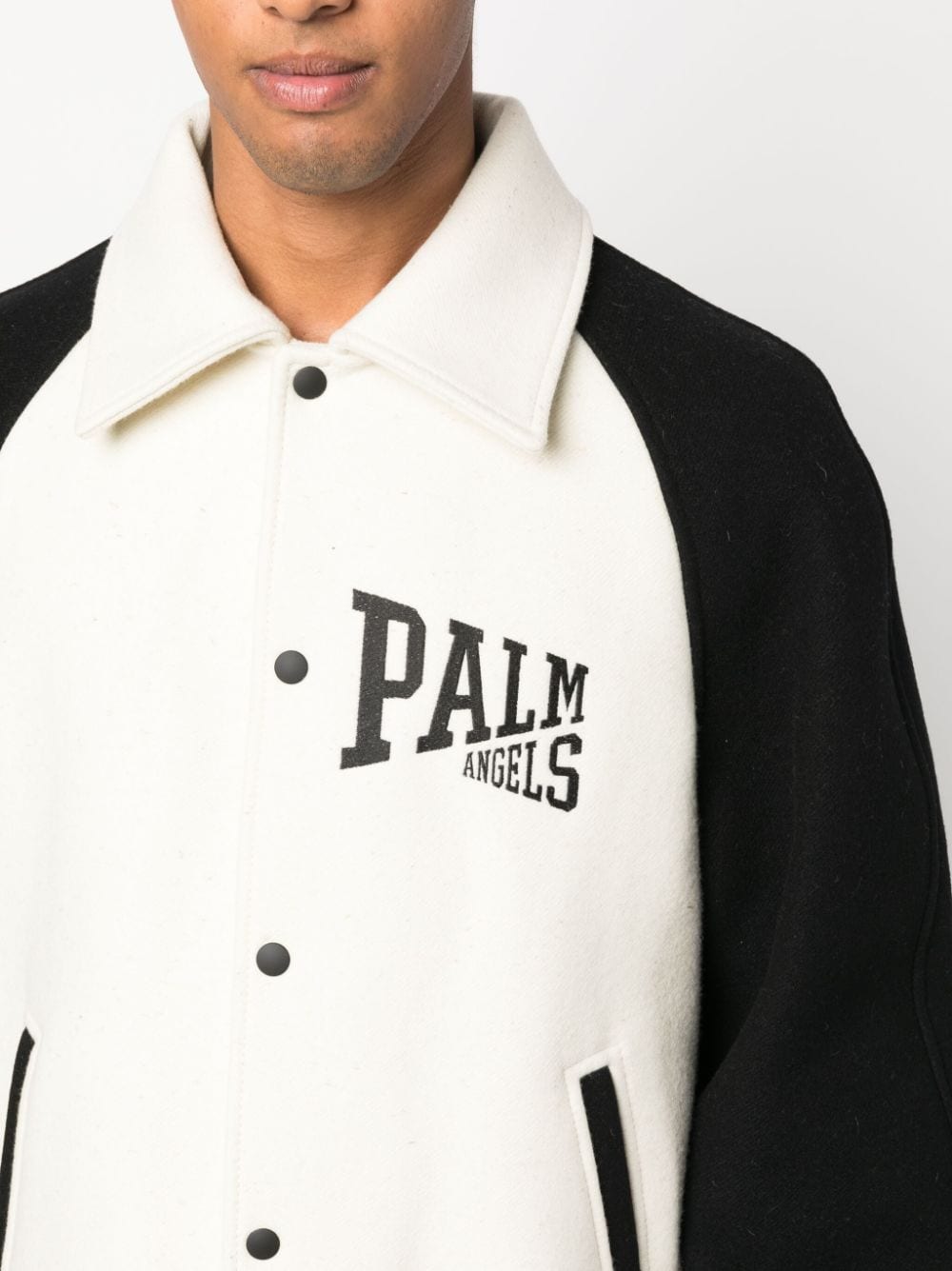 Shop Palm Angels University Virgin-wool Bomber Jacket In Neutrals
