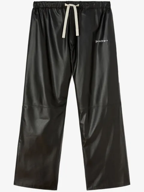 Palm Angels logo-print leather track pants