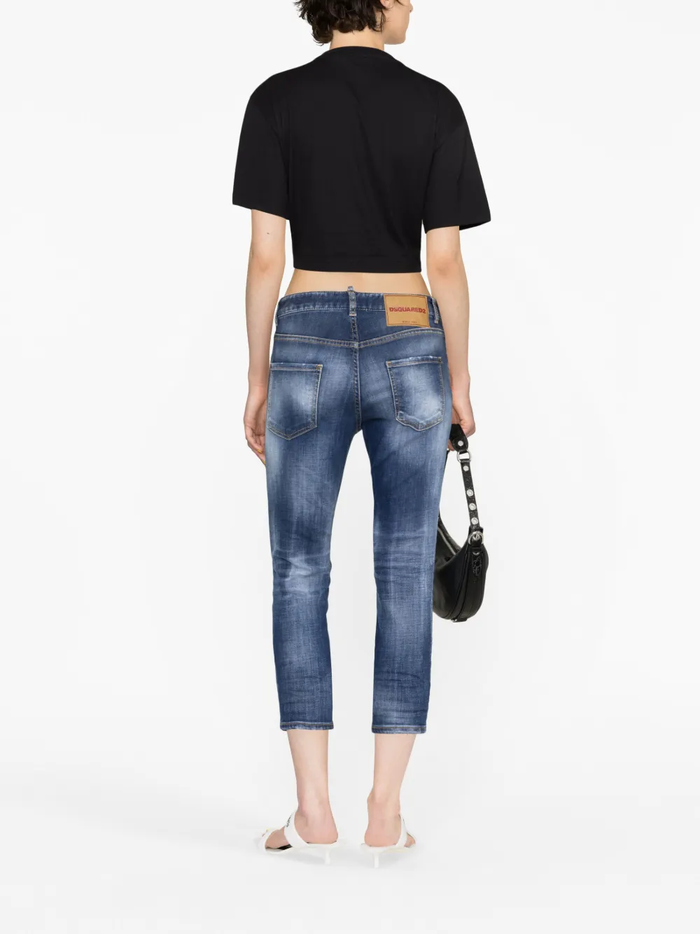 Shop Palm Angels Ring-embellished Cropped T-shirt In Black