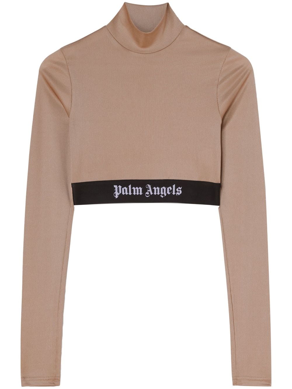 Palm Angels Logo-tape Cropped T-shirt In Brown