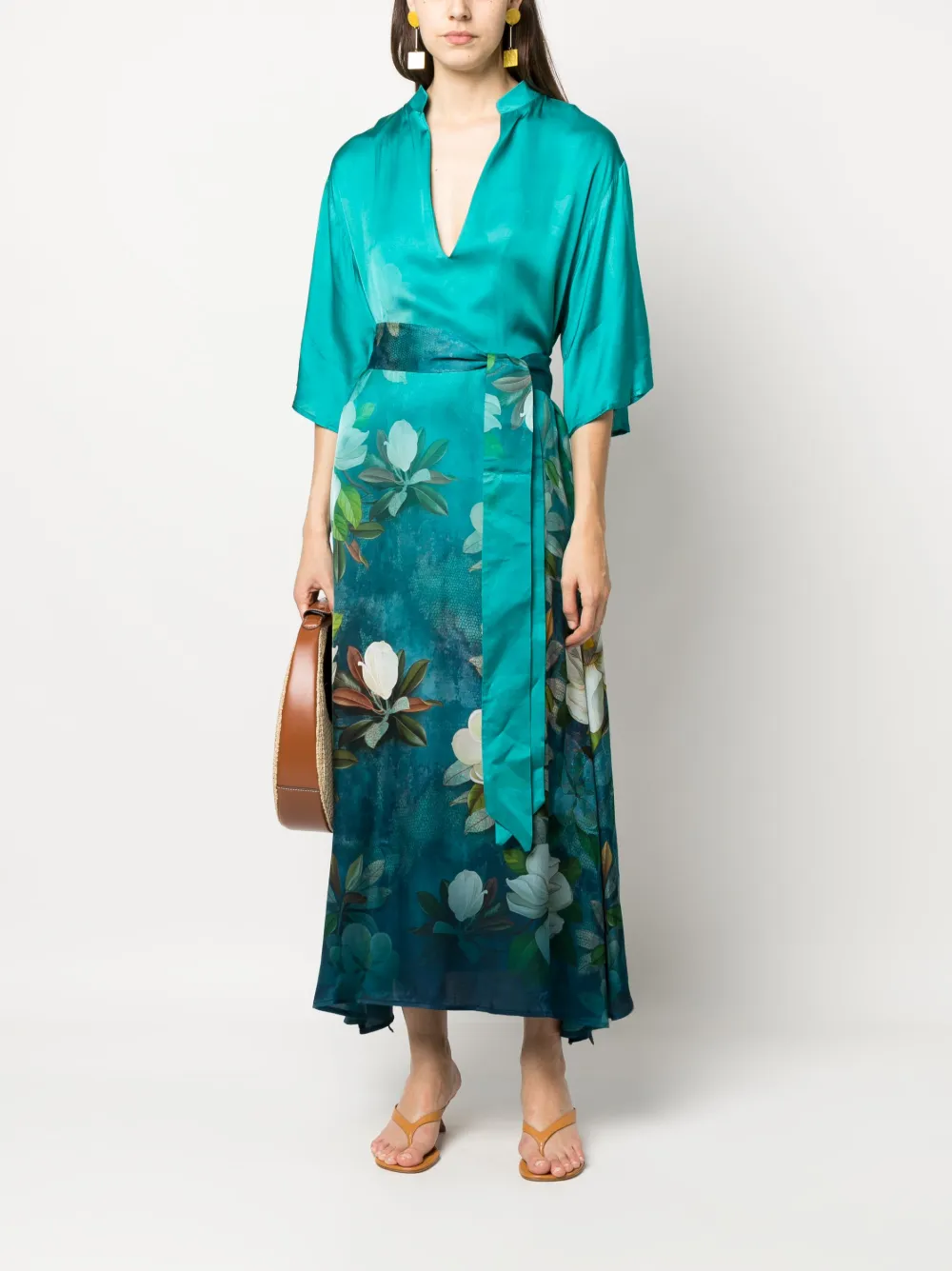 813 floral-print satin maxi dress - Blauw