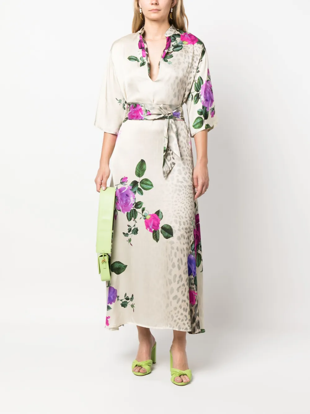 813 Geranio floral-print V-neck dress - Beige