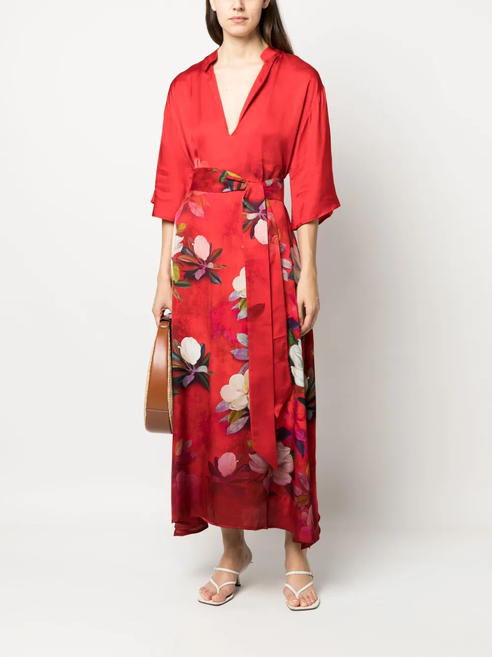 813 floral-print satin maxi dress - Rood
