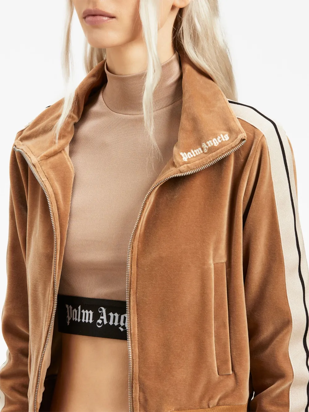 Palm Angels side stripe Velvet Track Jacket Brown FARFETCH IE
