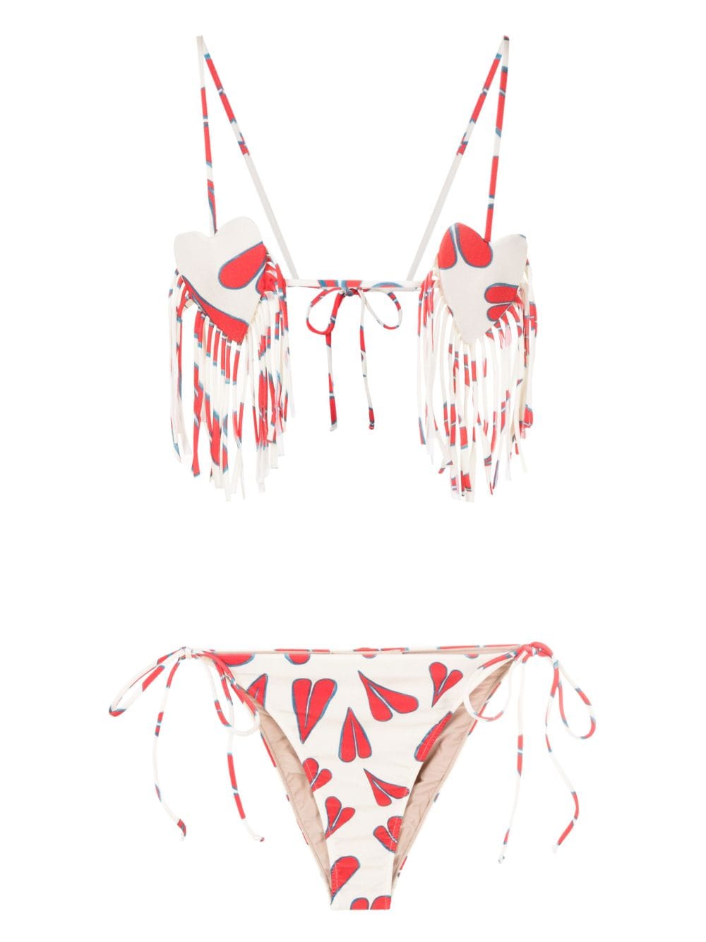 Adriana Degreas Heart-print Fringed Bikini In White