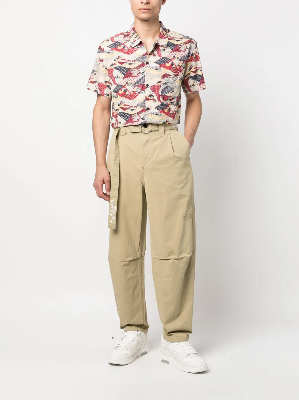 EVISU straight-leg embroidered-logo trousers - Beige