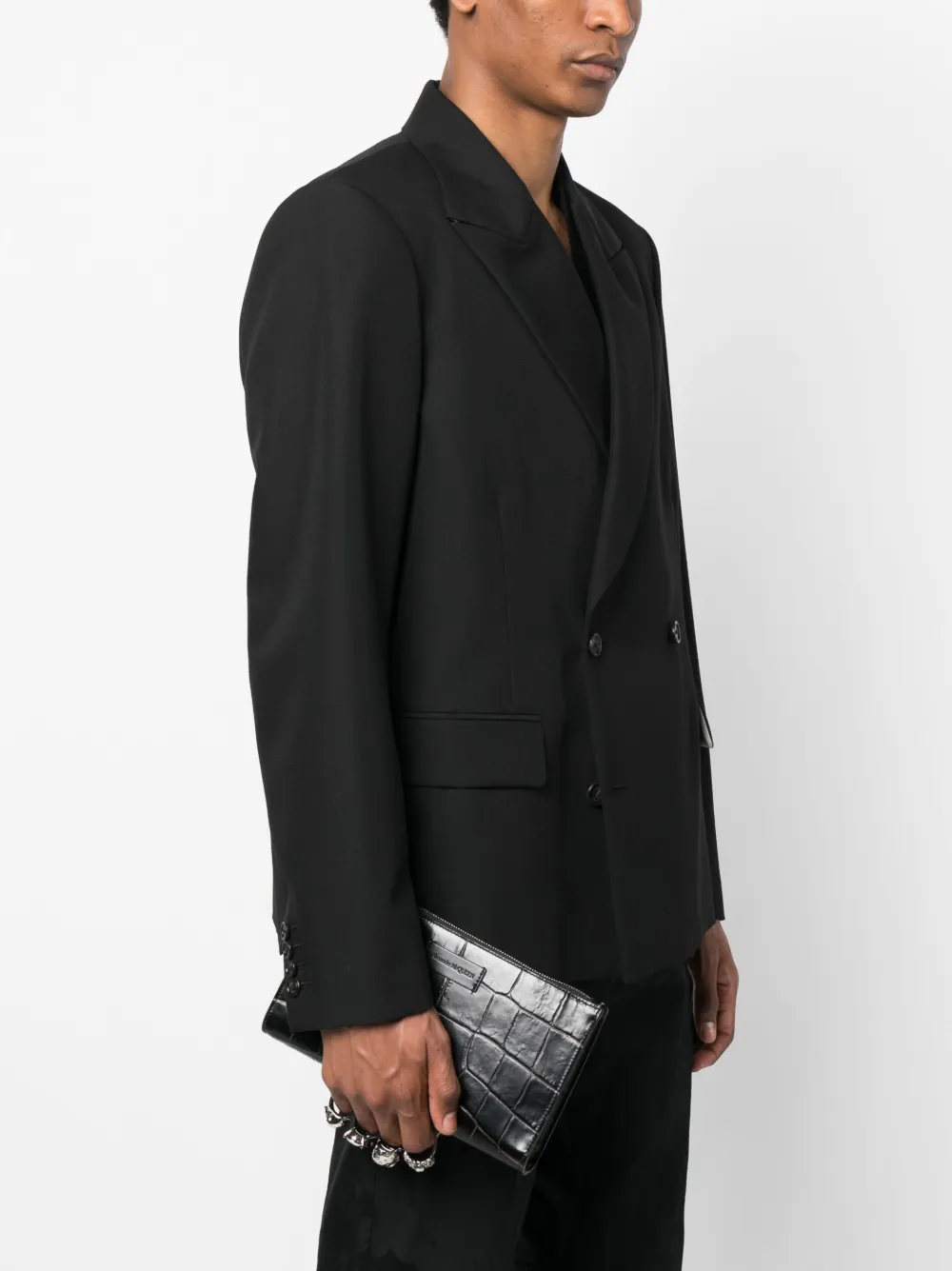 Cheap Alexander McQueen Four Ring crocodile-effect clutch Men