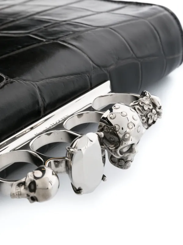 Alexander McQueen Four Ring crocodile effect Clutch Black FARFETCH IE