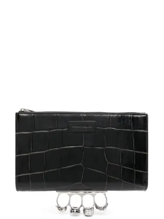 Alexander McQueen Four Ring Clutch Mit Kroko Effekt Schwarz FARFETCH DE