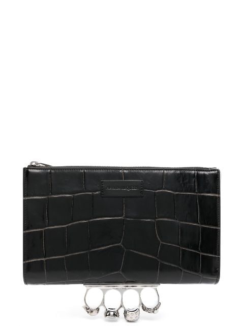 Alexander McQueen Four Ring crocodile-effect clutch