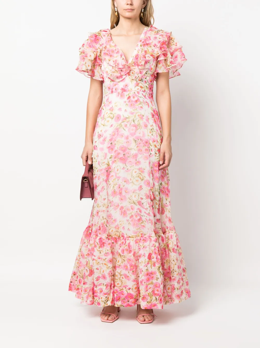 byTiMo floral-print ruffle-detailing dress - Roze