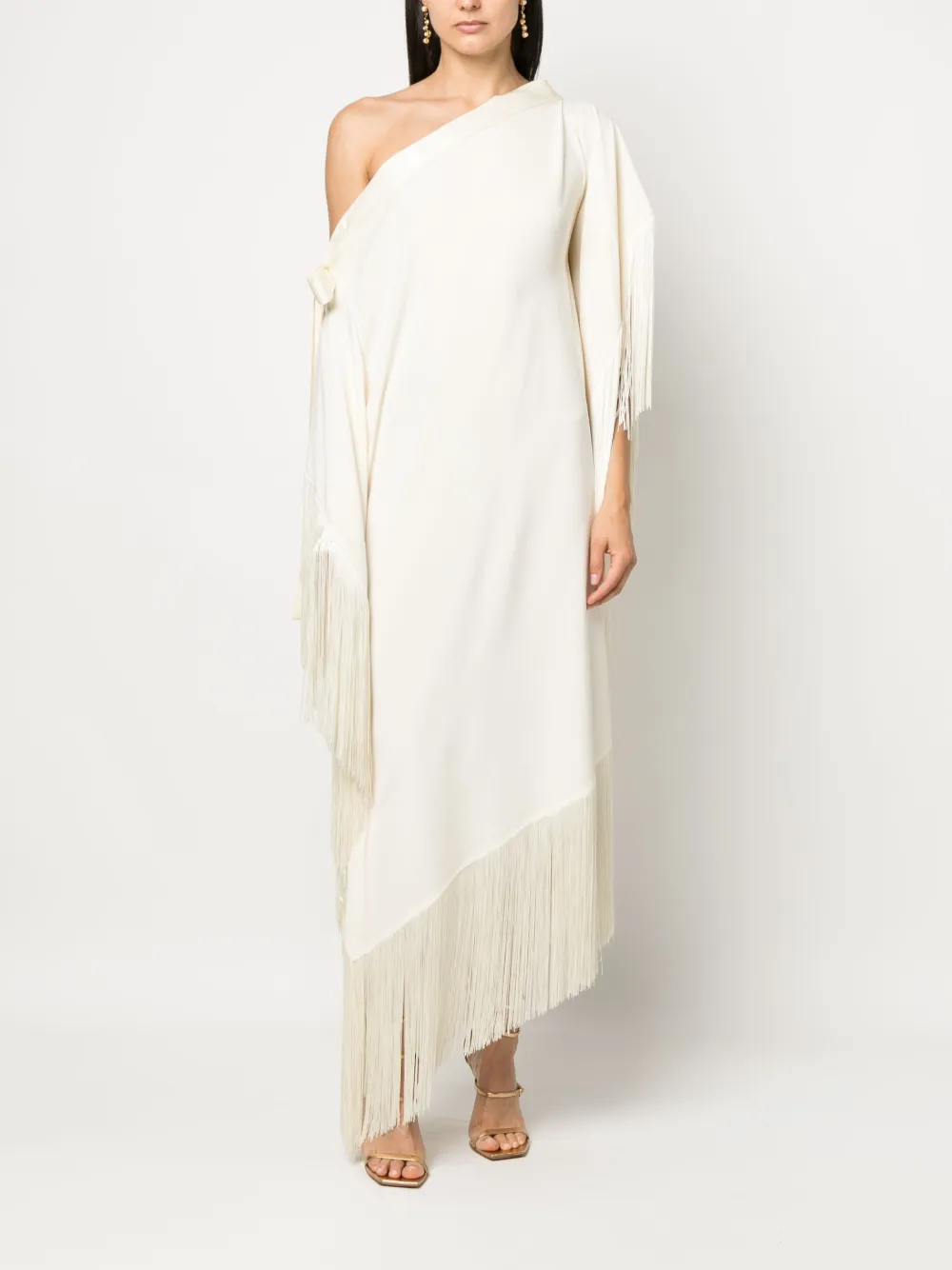 Taller Marmo fringed asymmetric long dress - Wit