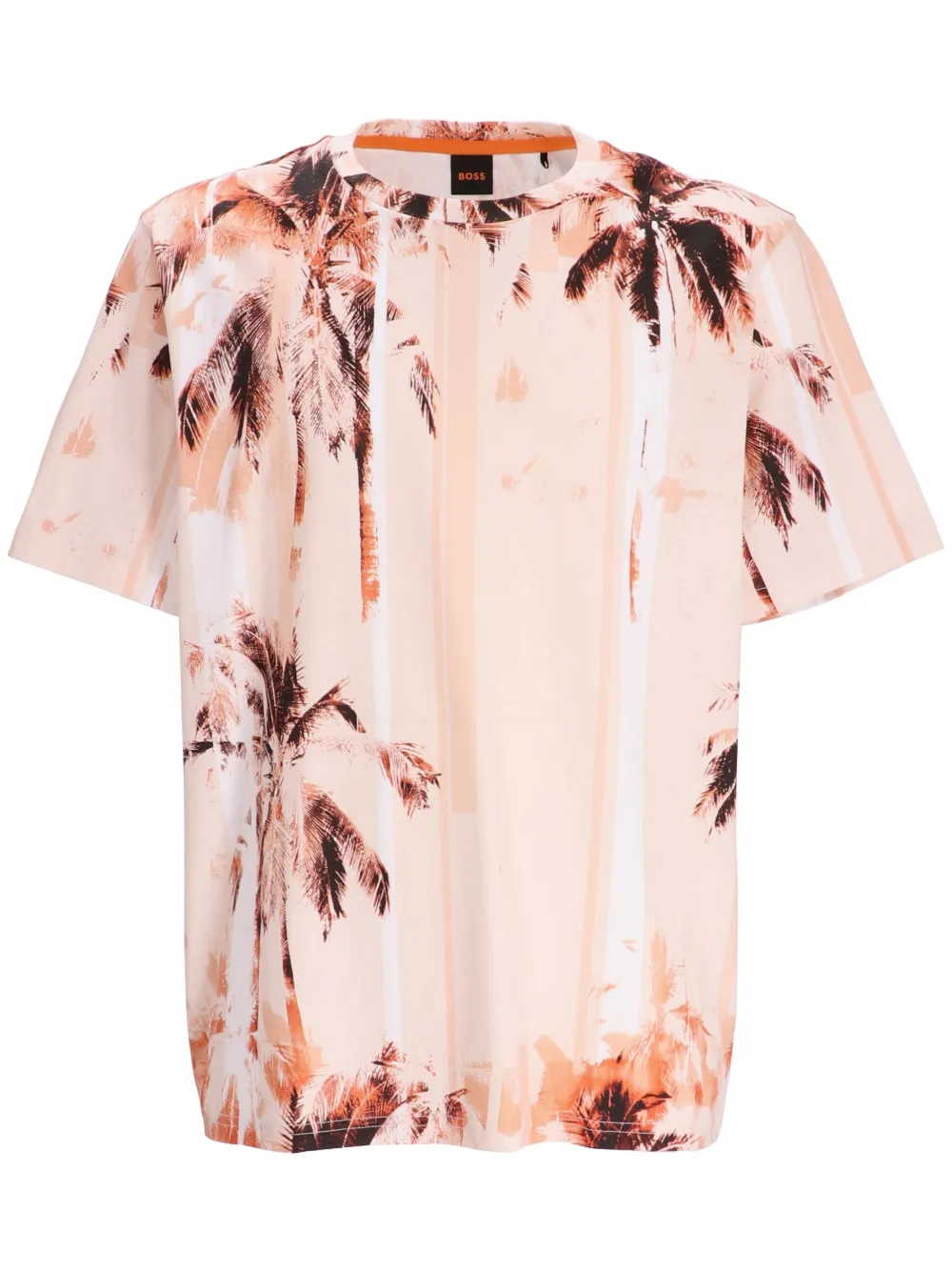 Hugo Boss Palm-tree Print Cotton T-shirt In Neutrals