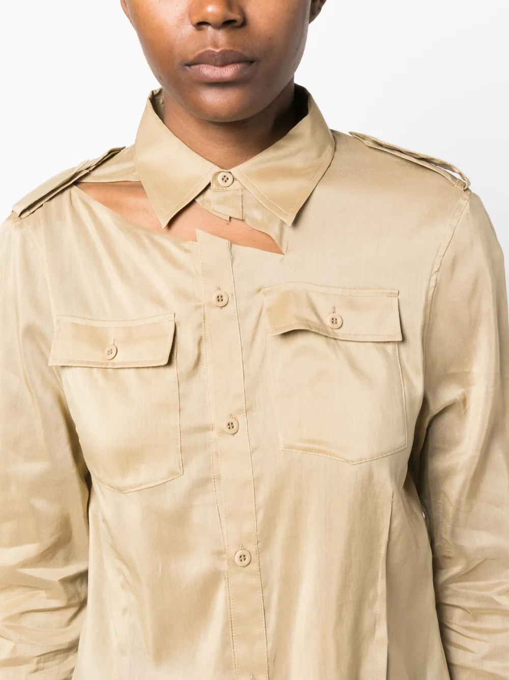 Shop Undercover Open-back Cotton-silk Blend Shirt In Neutrals