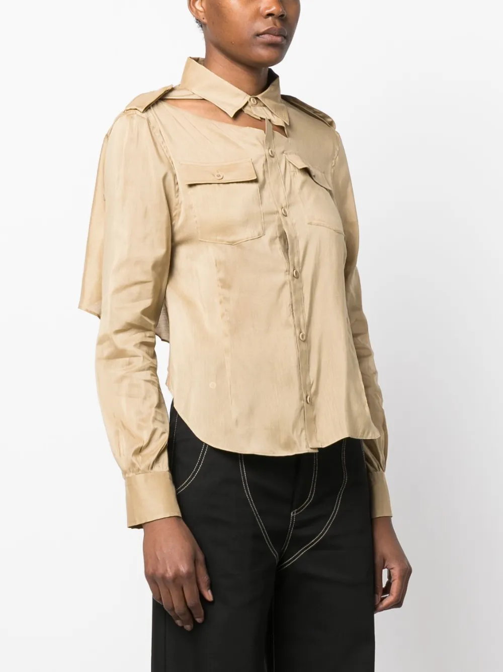 Shop Undercover Open-back Cotton-silk Blend Shirt In Neutrals