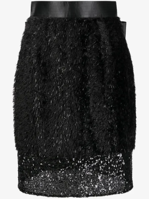 Undercover layered faux-fur pencil skirt