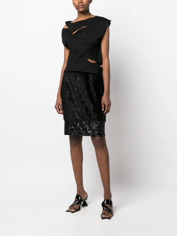 スカート undercover layered design skirt Undercover Layered faux-fur Pencil Skirt | Black | FARFETCH