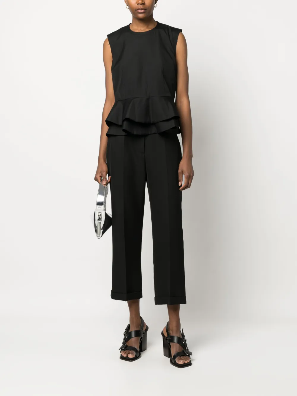 Shop Comme Des Garçons Peplum Sleeveless Cotton Blouse In Black