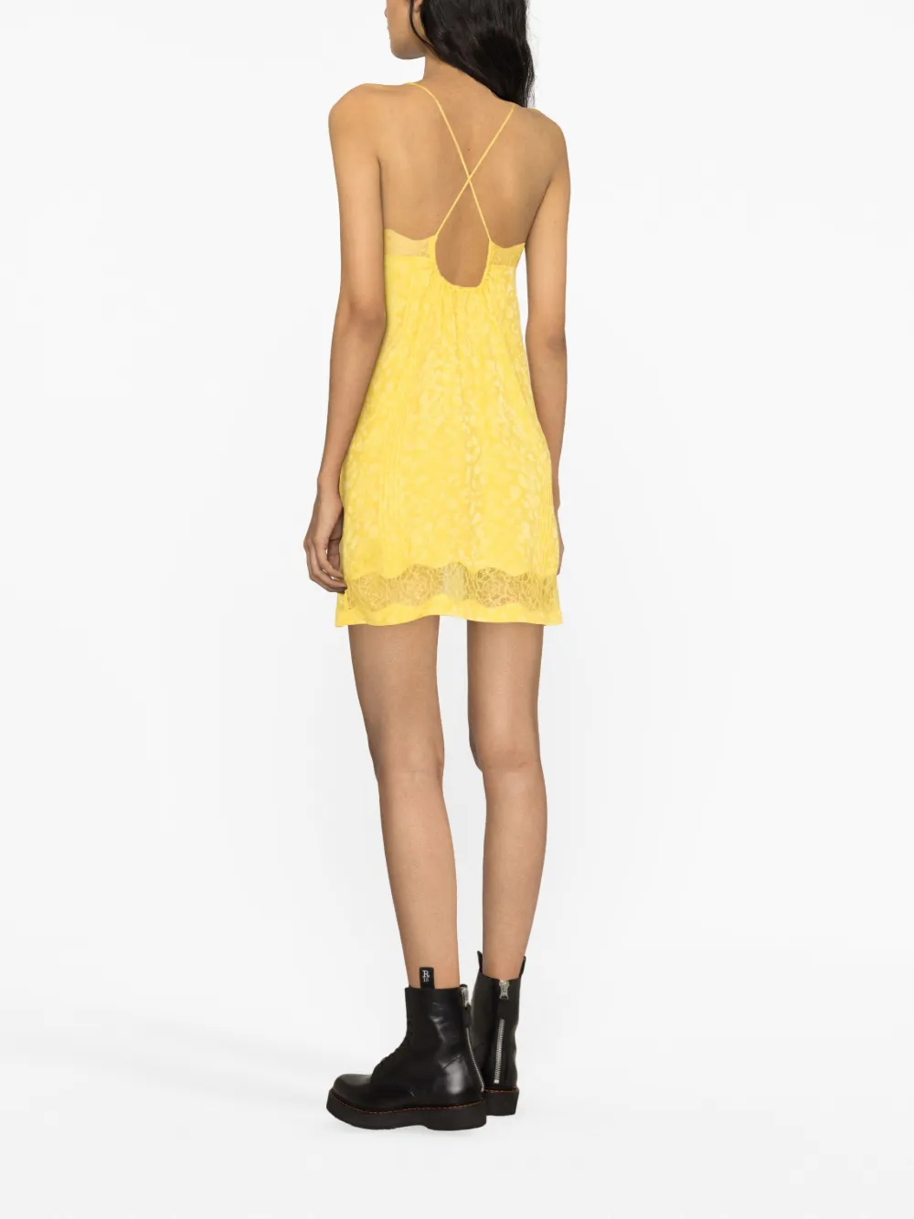 Shop Zadig & Voltaire Lace-trim Silk-jacquard Minidress In Yellow