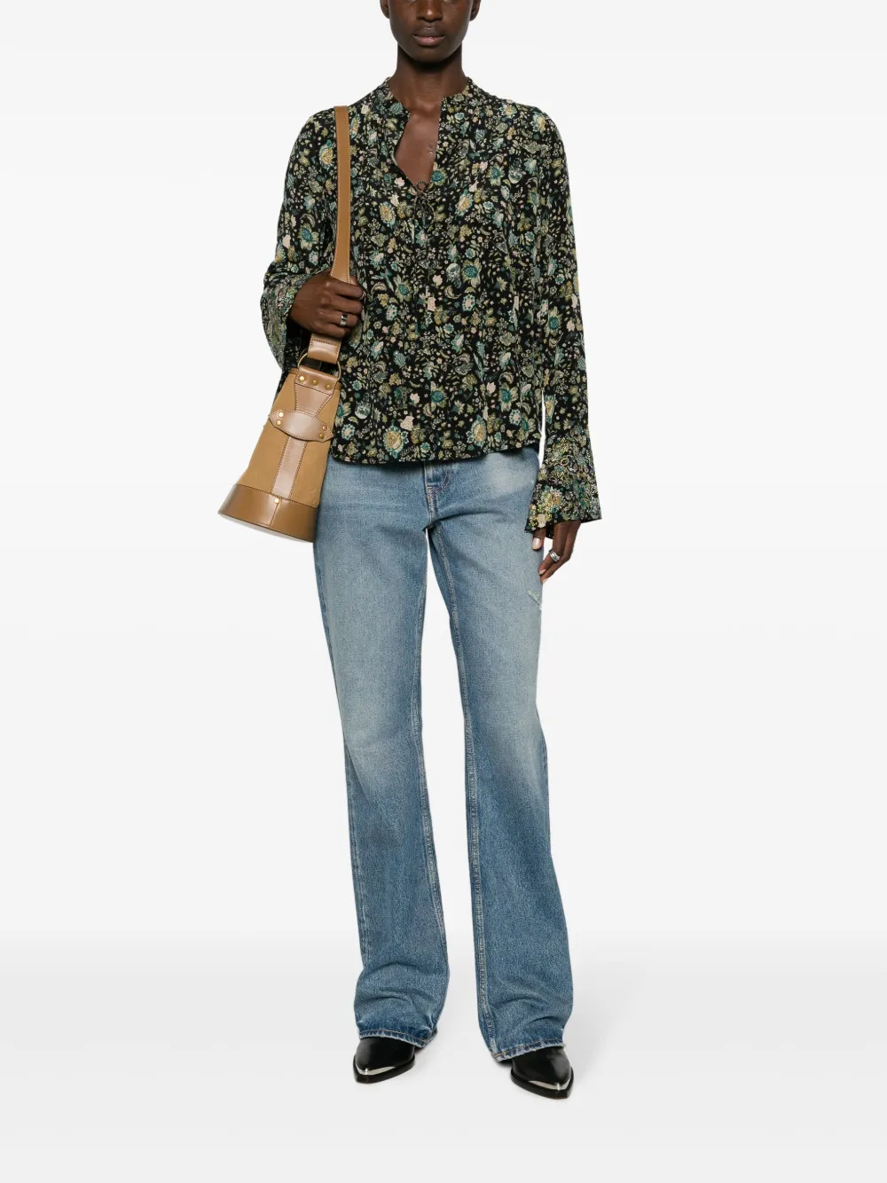 Shop Zadig & Voltaire Taika Bali Floral-print Silk Blouse In Black