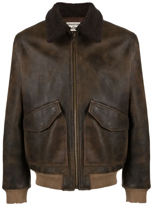 人気特価激安 Zadig&Voltaire Mate shearling-collar Leather Jacket | Brown ジャケット・アウター