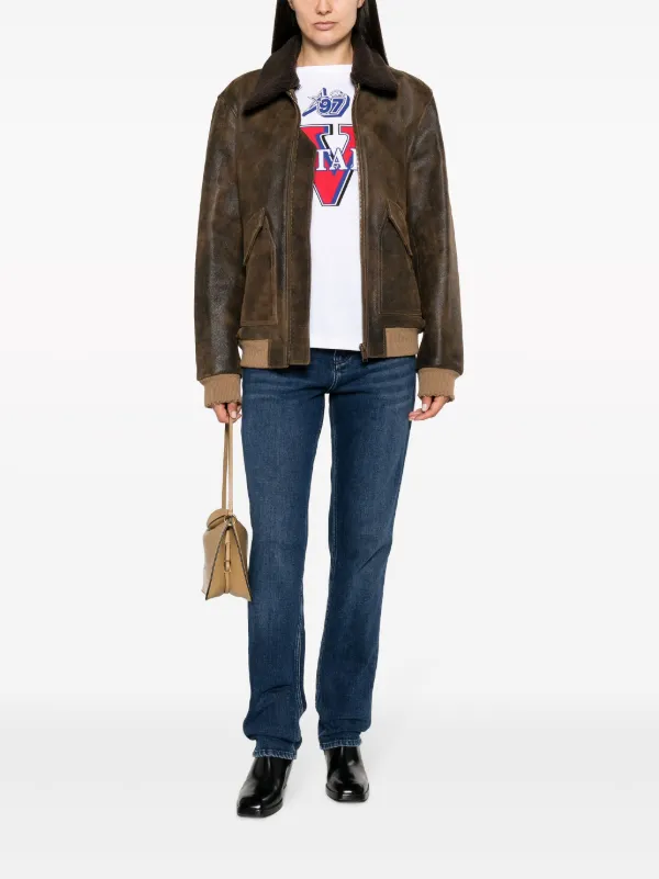 Zadig&Voltaire シアリングカラー レザージャケット | ブラウン 