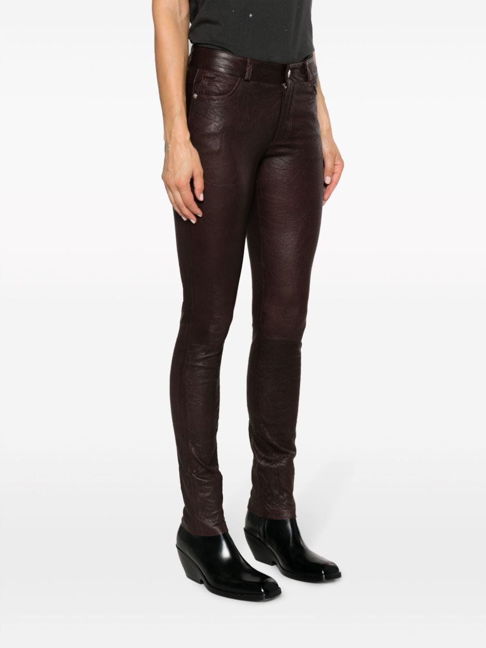 Shop Zadig & Voltaire Phlame Skinny Leather Trousers In Brown