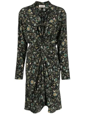 SANDRO Embroidered long-sleeve Mini Dress | Black