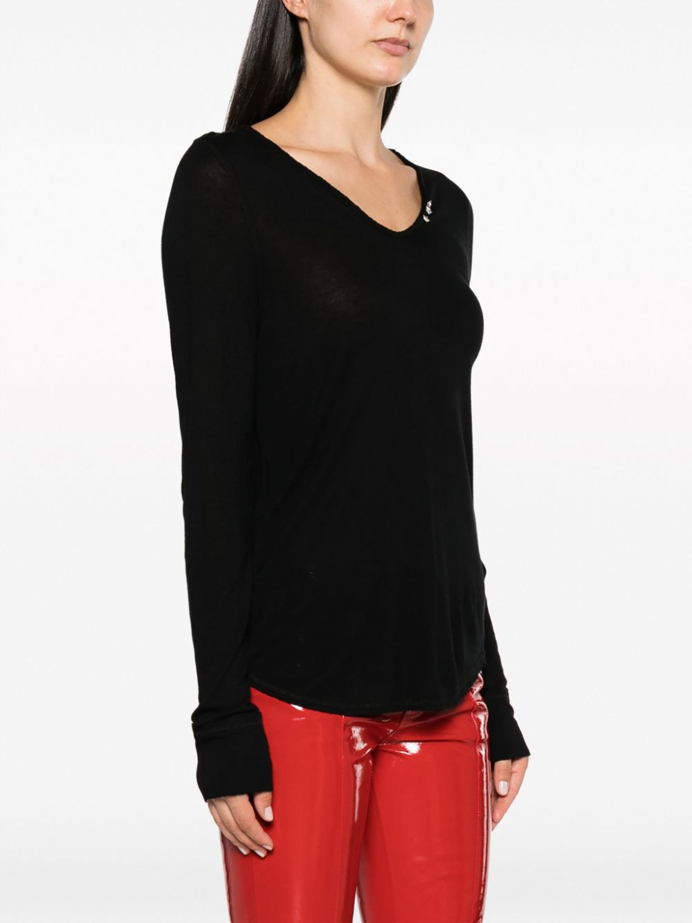 Shop Zadig & Voltaire Star-buttons Henley-neck T-shirt In Black