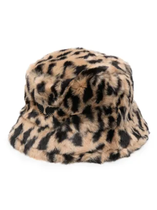 Faux fur leopard bucket hat clearance