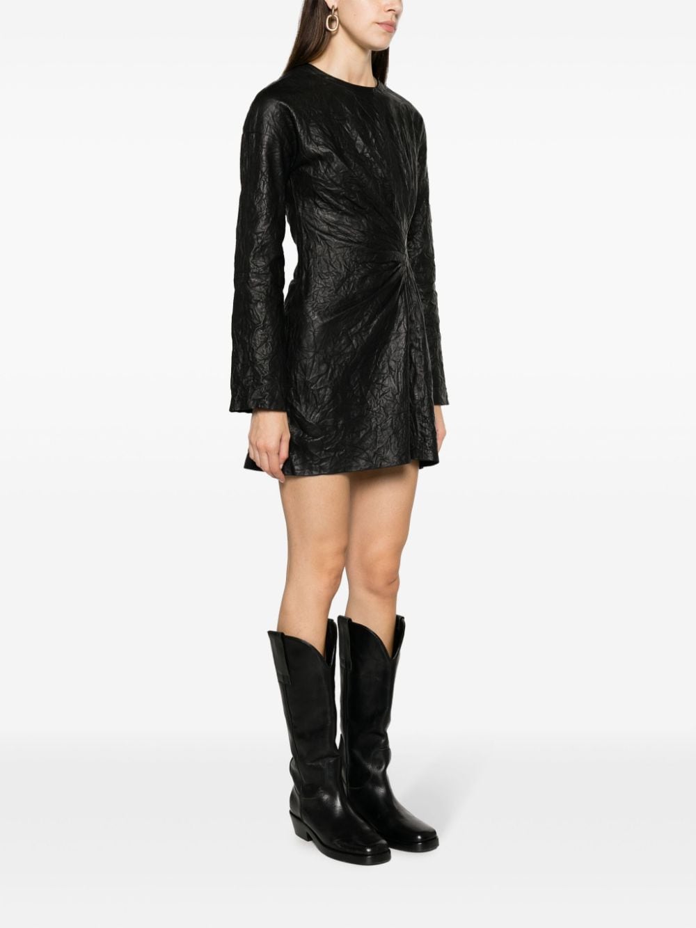 Shop Zadig & Voltaire Rixina Gathered Leather Minidress In Black