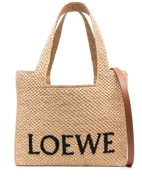 LOEWE embroidered-logo raffia tote bag Women
