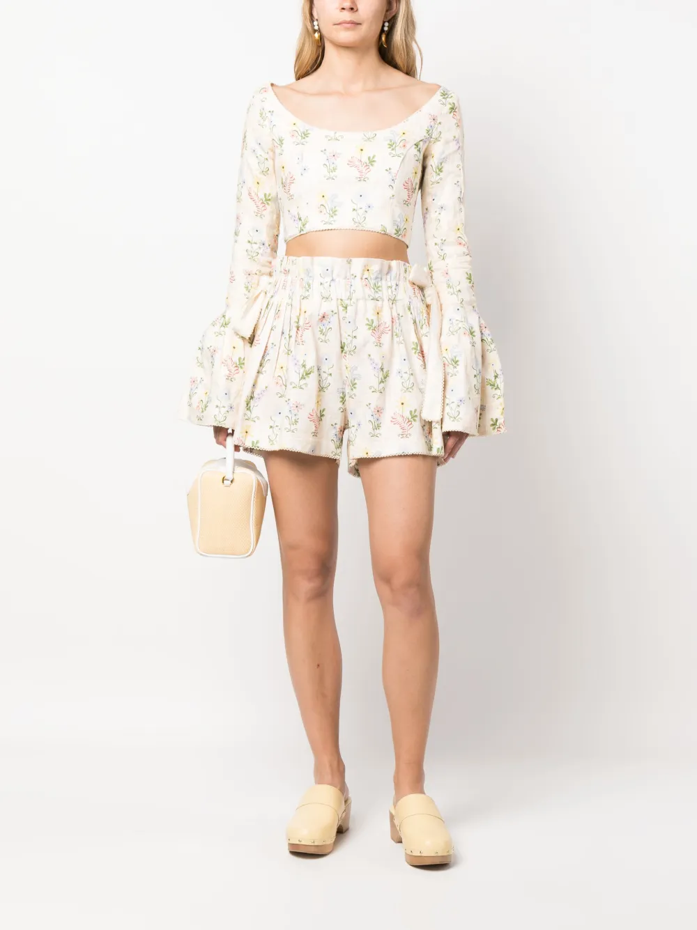 Agua By Agua Bendita floral-print high-waist shorts - Beige