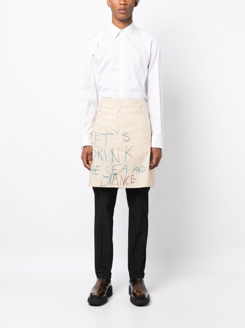 Raf Simons slogan-print cotton skirt - Beige