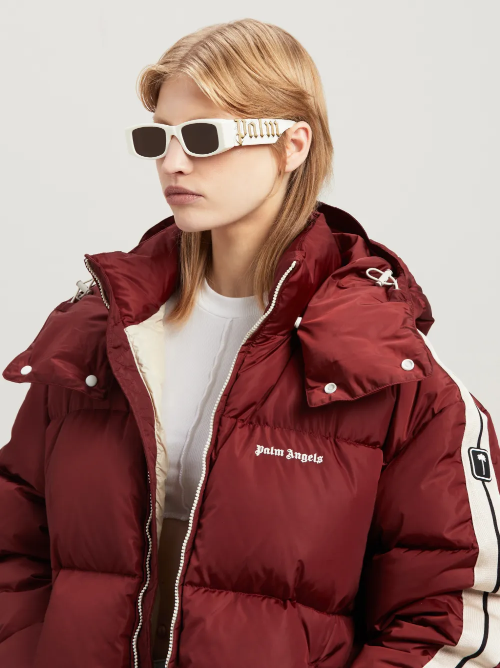 Hooded Track Down Jacket in red Palm Angels® Official