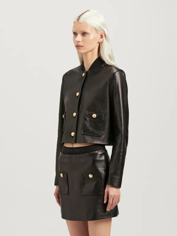 Buttons Leather Jacket in black Palm Angels® Official