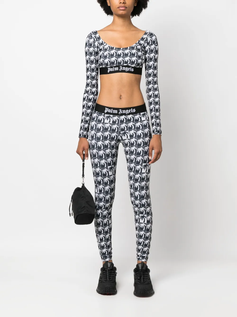 Shop Palm Angels Palm-print Leggings In Black