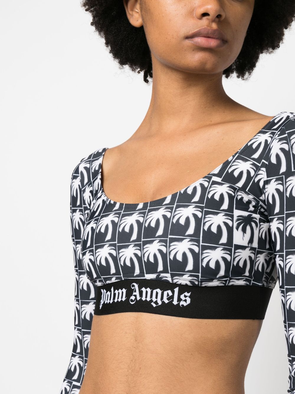 Shop Palm Angels Palm-print Cropped Top In Black