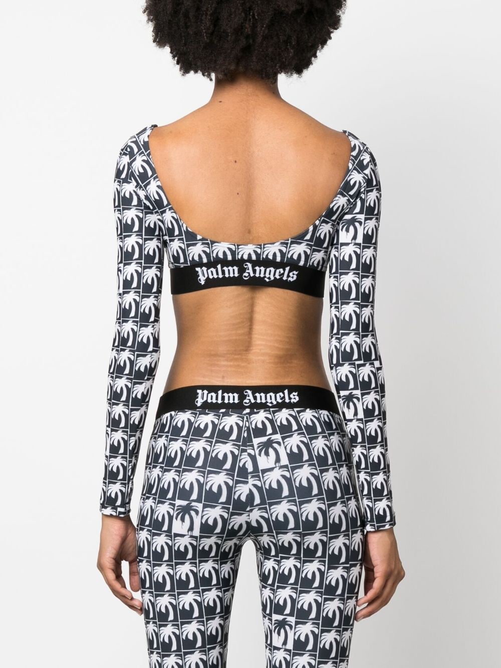 Shop Palm Angels Palm-print Cropped Top In Black