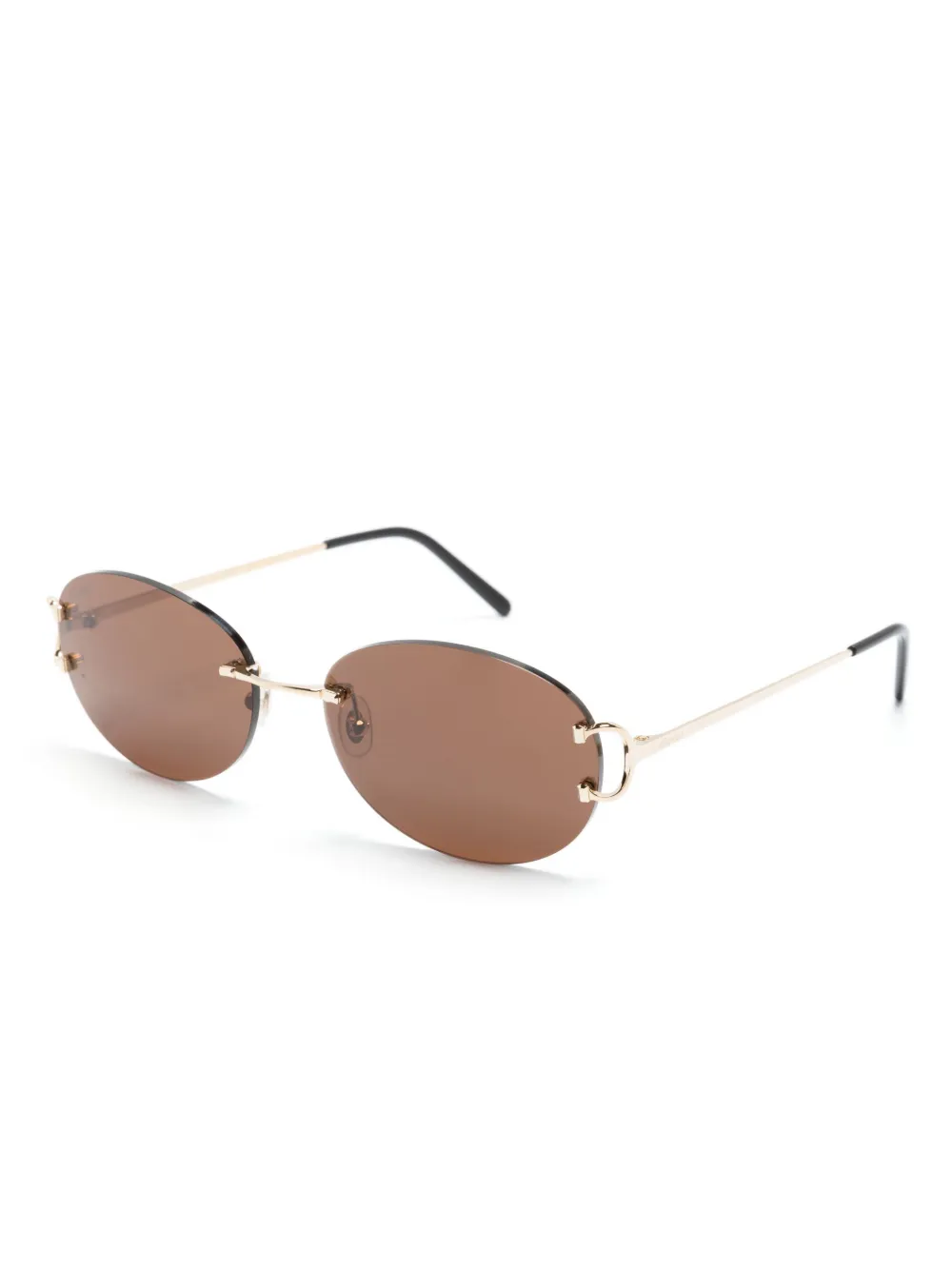 Cartier Logo-plaque Oval-frame Sunglasses In Gold